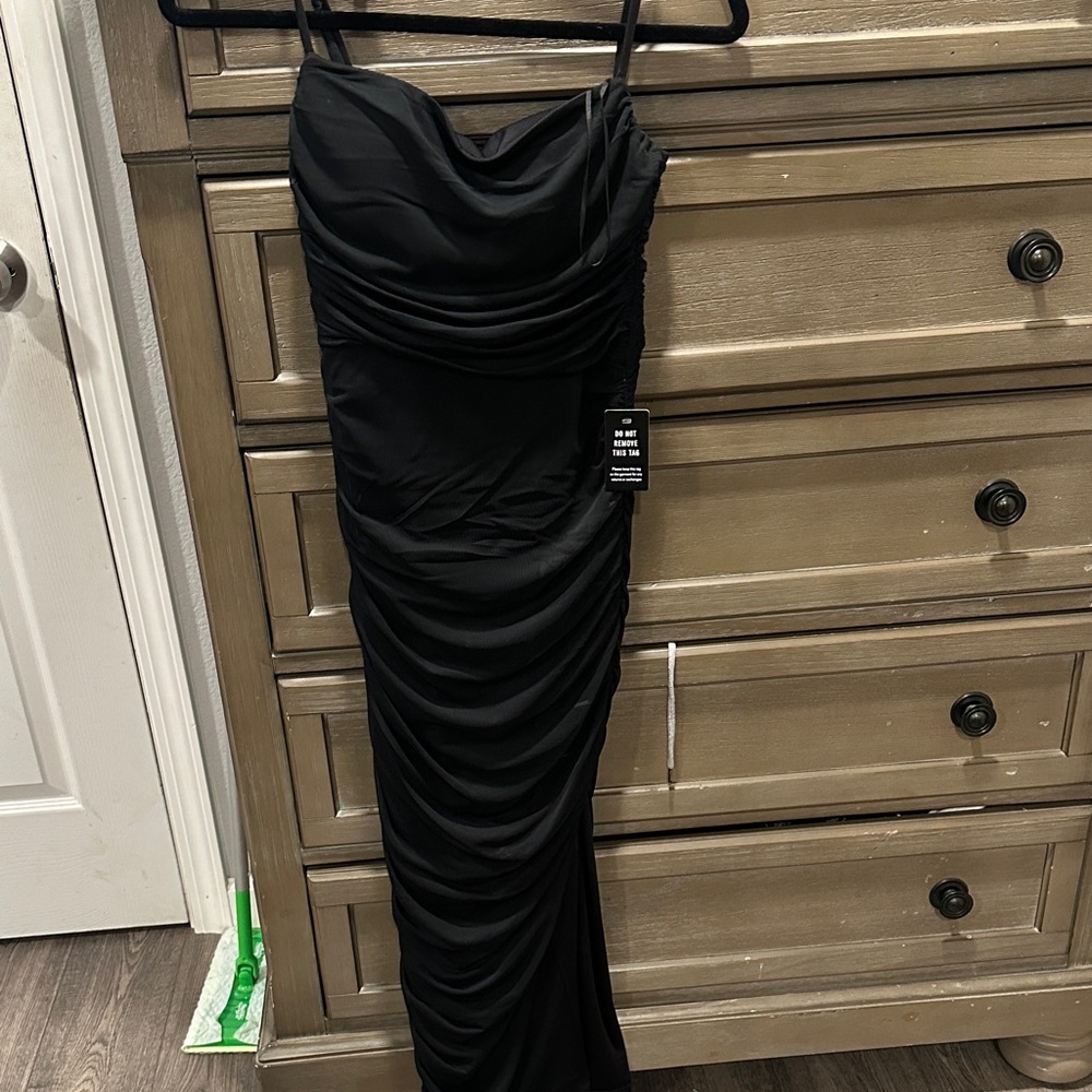 Express Black Ruched Midi Dress